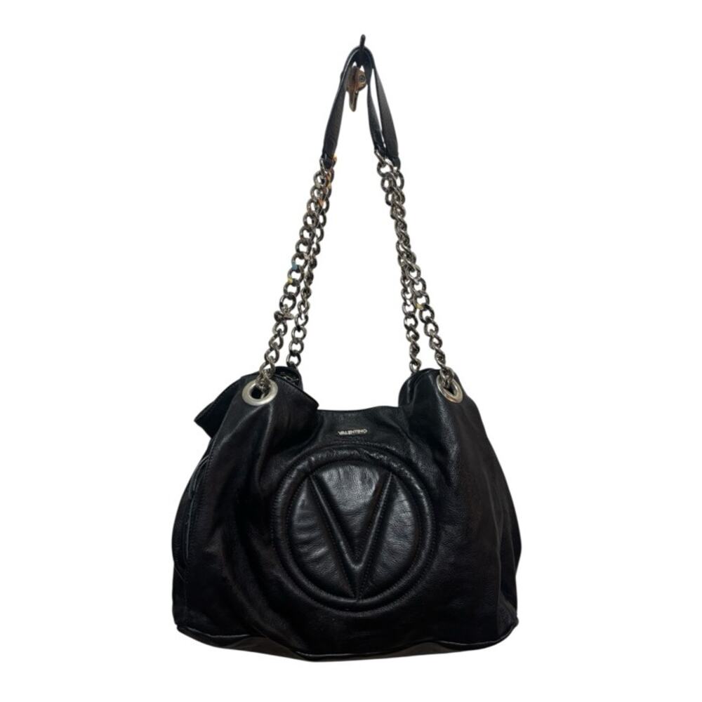 Vintage Valentino By Mario Verra Signature Leather Shoulder Bag Women's Black